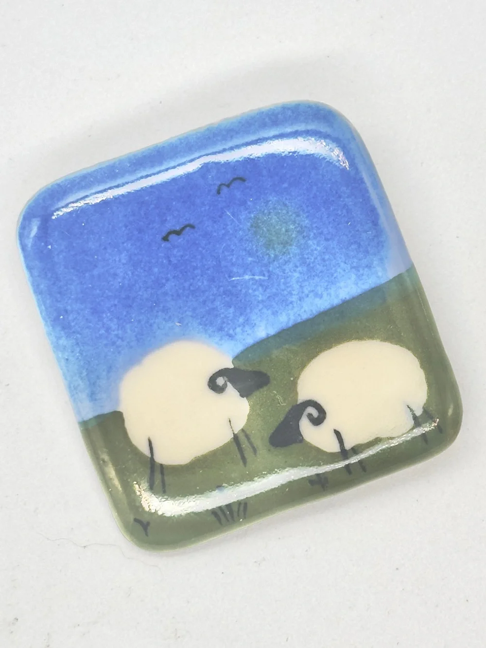 Porcelain Pottery Brooch Pin Sheep Lamb Pastoral Glazed Studio Handmade